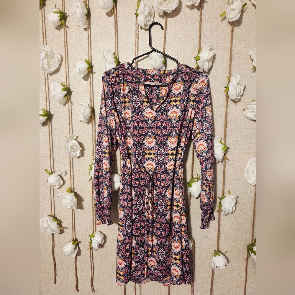 LOFT Multicolor Patterned Long Sleeve Dress